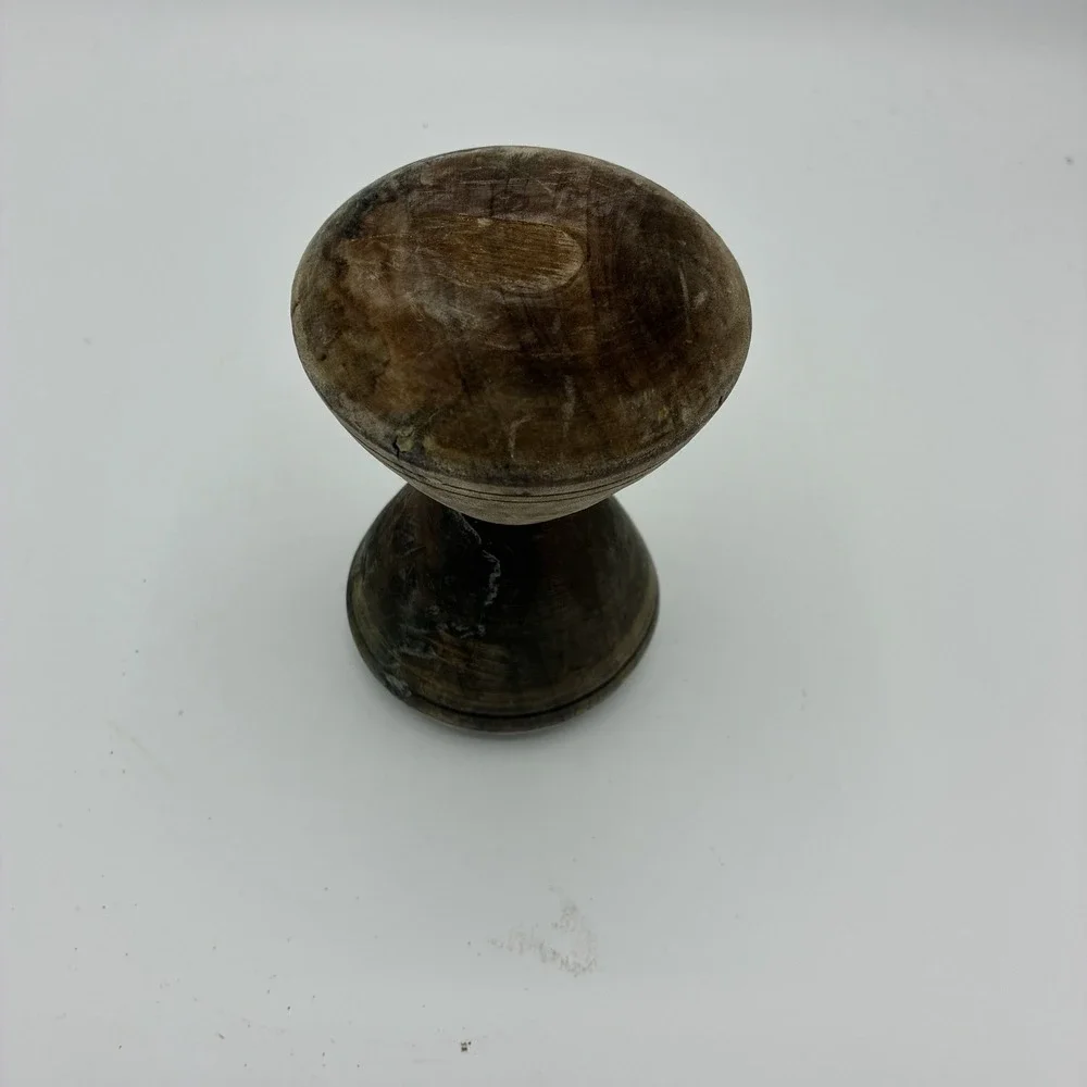 Vintage Hand Turned Wooden Mortar and Pestle Set Banded Rings 7in